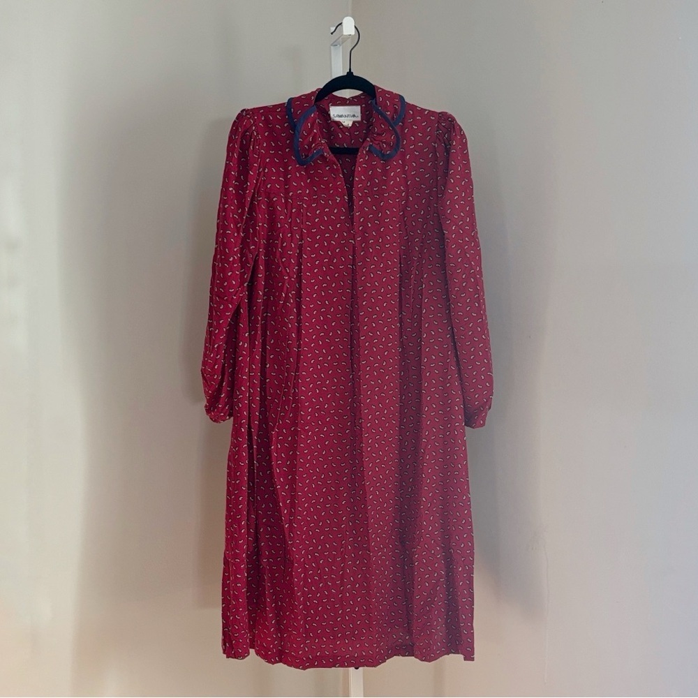 Samantha Vintage Wine Red Blue Paisley Midi Dress Womenโs Size Small